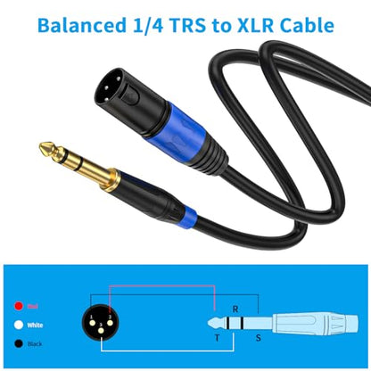 Male XLR to 1/4 Inch (6.35mm) TRS Mono Jack Microphone Cable,(2Pack, 3.3 FT) Balanced 3 Pin XLR Male to Quarter inch TRS Plug Mic Cord for Dynamic Microphone - size: 3.3 FT, 2Pack, style: XLR Male to 6.35mm