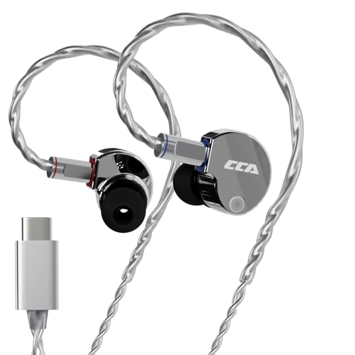 CCA Phoenix in-Ear Monitor Headphones – Dual-Magnet Dynamic Driver IEM with HiFi Clear Sound & Deep Bass, Full-Metal Professional Gaming Earbuds for Musicians, Singers, and Audiophiles(USB C Plug) - color: Silver, style: Without Mic,USB-C