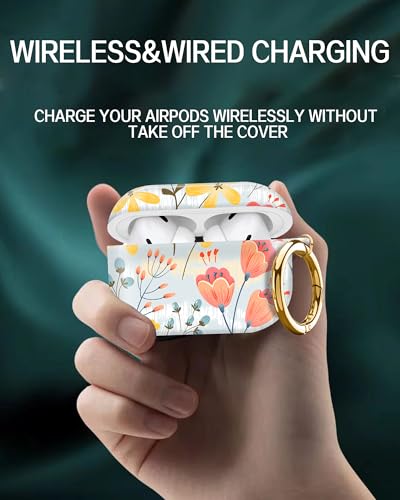 Cute Hard Case Compatible with AirPods Pro 2nd/1st Generation, Protective Cover with Golden Keychain, Fits 2023/2022/2019 Models, for Women, Girls, and Men(Cute Flower Leaf - color: Cute Flower leaf