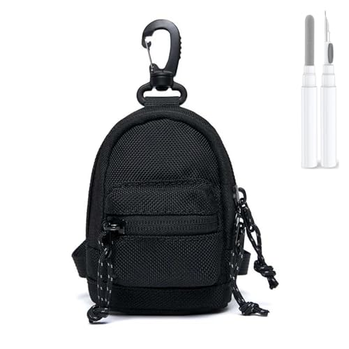 Mini Backpack Case for AirPods 4 2024 AirPods Pro 3,Purse Coin Wallet Keychain Pouch with Detachable Adjustable Long Lanyard & Lock, Multi-Functional Cable Organizer Travel Pouch for Women - color: Black Backpack