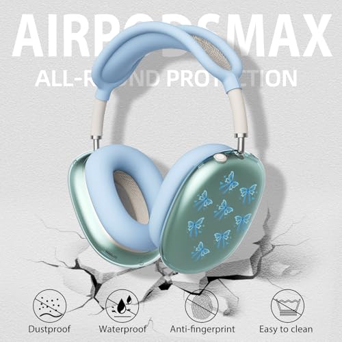 Cute Blue Cherry Floral Clear Case for Airpods Max Headphones Lovely Flower Soft TPU Ear Cups Cover Anti-Scratch Silicone Ear Pad Protective Case 53 Headband Cover for Apple Airpods Max - color: Blue cherry 12