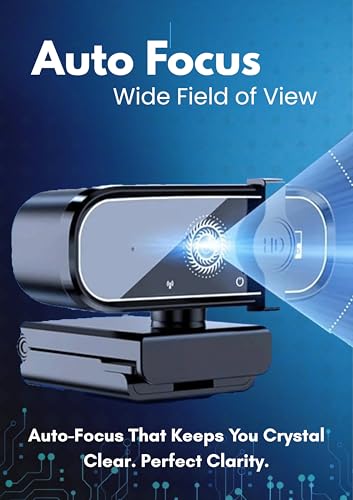 FHD 4K Webcam with AutoFocus, USB Desktop Camera, Black Webcam, Built-in Microphone for Video Conferencing, Online Meetings, Universal Tripod-Ready Clip fits laptops and LCD Monitors.