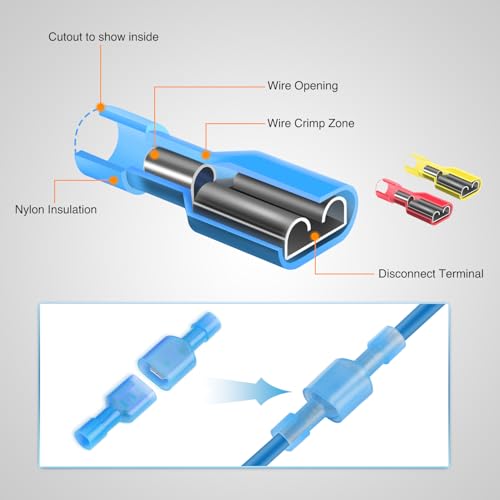 Nilight 400PCS Nylon Quick Disconnect Male and Female Spade Terminals | Electrical Insulated Solderless Wire Connector for 22-18AWG 16-14AWG 12-10AWG Wires for Automotive Wiring Projects - color: 400PCS Spade Terminal