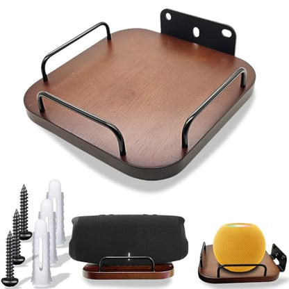 Universal speaker wall mount,real wood wall bracket for homepod mini | adjustable holder flexible railing shelves for homepod 2nd,Bose,JBL xtreme4,charge6,Sonos era100,Sony,KEF (walnut) - color: 1 pack black walnut