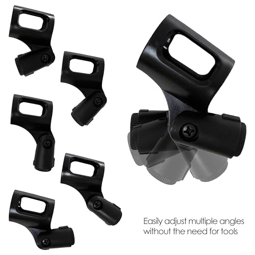 Universal Microphone Clip Holder 4 Pack, Adjustable Mic Clip Holder for Mic Stand Suitable for Handheld Microphones, Come with 5/8" Male to 3/8" Female Screw Adapter, Easy to Use (Black)