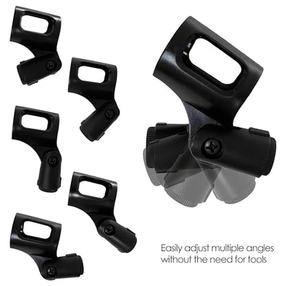 Universal Microphone Clip Holder 4 Pack, Adjustable Mic Clip Holder for Mic Stand Suitable for Handheld Microphones, Come with 5/8" Male to 3/8" Female Screw Adapter, Easy to Use (Black)