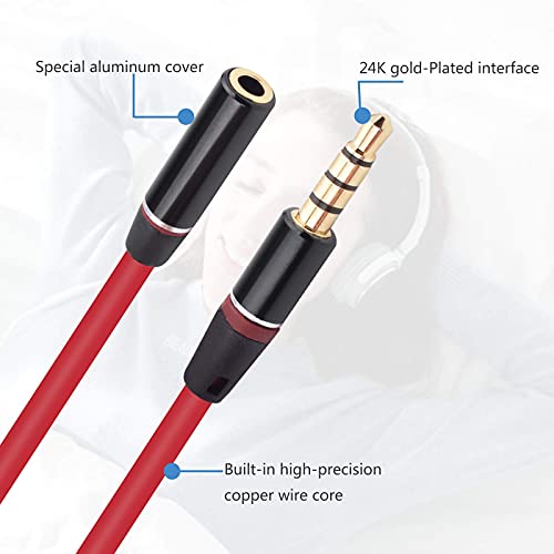 3.5mm Audio Extension Cable Male to Female Compatible with Beats Solo3, Solo2, Studio1 Headphones – AUX Headphone Extension Cord for Phones, Tablets, Laptops, MP3 Players, Speakers (Red)