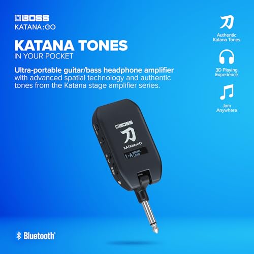 BOSS KATANA:GO | Personal Headphone Amplifier for Guitar & Bass | Ready-To-Play Sounds from Stage-Class Katana Amps | Advanced Spatial Technology | Edit Tones & Stream Backing Music via Bluetooth | Ready-To-Play Sounds from Stage-Class Katana Amps, Advanc