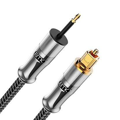 EMK 24K Gold-Plated Toslink to Mini Toslink Cable (1.5ft/0.5M) - Digital Optical Audio Cable with 3.5mm Mini Plug for Soundbar, Home Theater, TV - Silver SPDIF Fiber Optic Cable - color: Silver, size: 1.5 Feet/0.5M, style: 3.5MM Mini Toslink