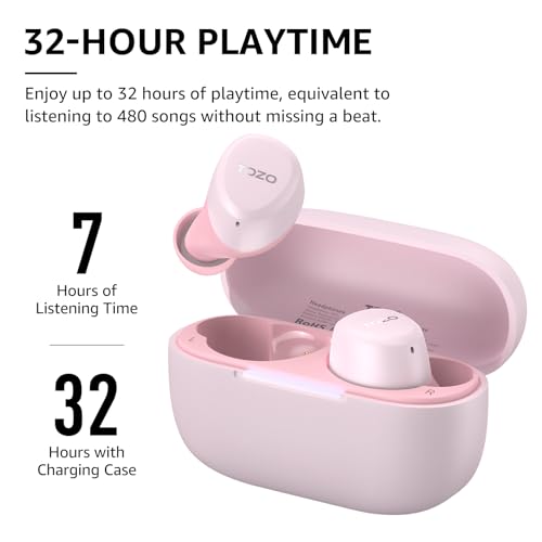 TOZO A1 Wireless Earbuds Bluetooth 5.3 Light Weight in Ear IPX5 Waterproof Headphones 2 Mic for AI Calls, Immersive Premium Sound Bass Headset with Charging Case, 32 Presets EQ Customization via App - color: Matter Pink