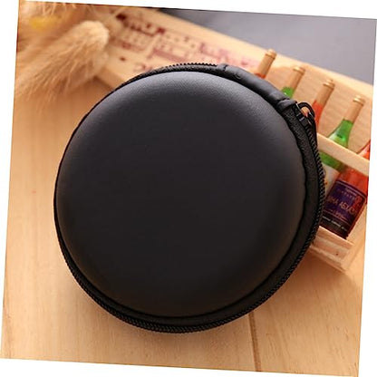 Black EVA Earphone Case with Zipper, Portable Hard Shell Pouch - color: Black