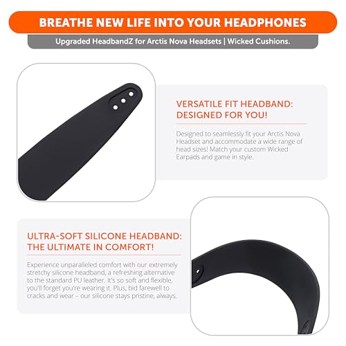 WC HeadbandZ Arctis Nova - Upgraded Silicone Headband for Arctis Nova Headsets by Wicked Cushions - Enhanced Flexibility, Comfort, and Style with Matching Earpad Designs | Black - color: Black