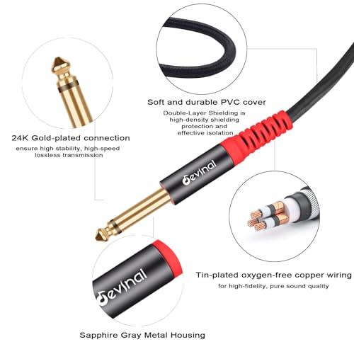 TRS to Dual TS Breakout Cable - 1/4" Female Stereo to Dual 6.35mm TS Male Adapter & 6.35mm Female to 2 x 1/4" Mono Y Splitter - 1 ft - color: Black 1/4" TRS Female to Dual 1/4" TS Male 1 Foot