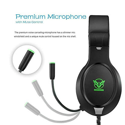 Masacegon Gaming Headset for PC,Gaming Headphone Compatible with Xboxone,PS4,Nintendo Switch,3.5mm Over-Ear Headphones with Noise Canceling Feature