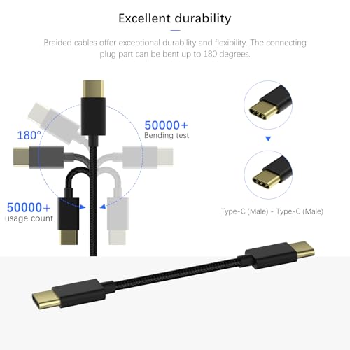 USB Type-C (Male) - Type-C (Male) OTG Braided Adapter Cable, 180° Flexible, Anti-Break Design, Compatible with DAC Digital Music Headphone Amplifier, for KA5 KA3 DC06 UA2 W1,1 pcs