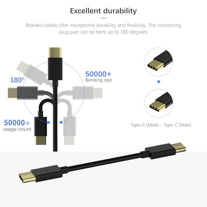 USB Type-C (Male) - Type-C (Male) OTG Braided Adapter Cable, 180° Flexible, Anti-Break Design, Compatible with DAC Digital Music Headphone Amplifier, for KA5 KA3 DC06 UA2 W1,1 pcs
