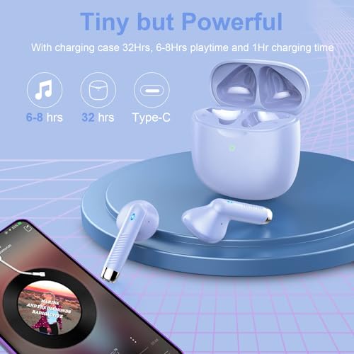 Wireless Earbuds, Bluetooth 5.4 Earbuds Stereo Bass, Bluetooth Headphones | in Ear Noise Cancelling Mic, Earphones IP7 Waterproof Sports, 32H Playtime USBC Charging Case Purple Ear Buds for Android iOS - color: Glossy Purple