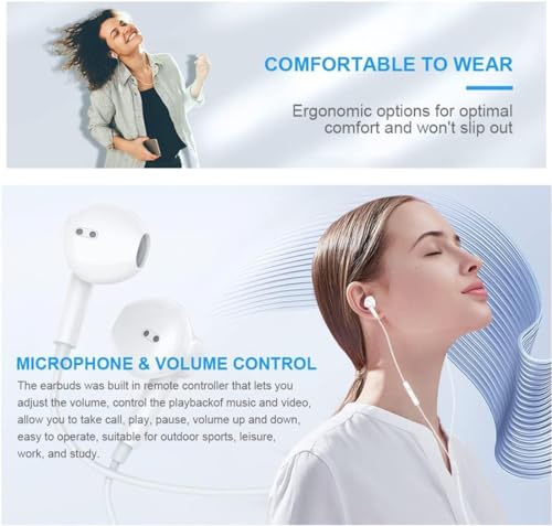 2 Pack USB C Headphone for Samsung S23 FE S22 S21 S20 A53 A54 Wired Earbuds in-Ear Type C Earphone with Microphone Volume Control Bass Stereo Fits Most Android.