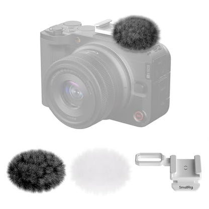 SmallRig Furry Windscreen Kit (2pcs) for Canon EOS R50 V Camera, Cold Shoe Adapter with Wind Muff, Noise-Reduction, Includes Gray and White, for Light Microphone Attachment - 5434