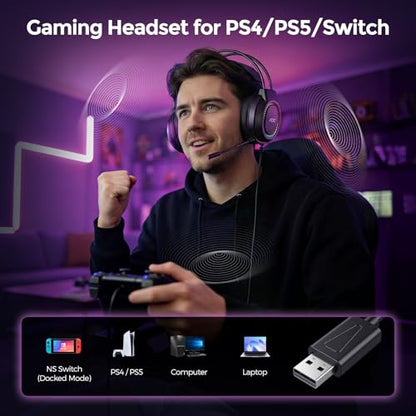 AOC Wired Gaming Headset with Mic, USB Gaming Headphone with Stereo Sound for PC/Laptop/PS4/PS5, 50mm Drivers RGB Corded Headphones for Game/Work/Music, ACG2500