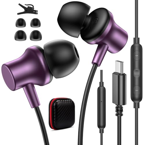 USB C Headphones for iPad A16 11 10 Noise Canceling In-Ear Wired Earbuds | Mic Volume Control Type C Earphone for iPhone 17 Pro Max 16e 16 15/Samsung S26 S25 S24 S23 Flip A17/Pixel 9 9a 10/Android