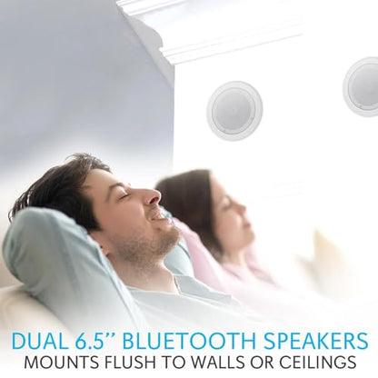 Pyle 6.5” Pair Bluetooth Flush Mount In-wall In-ceiling 2-Way Speaker System Quick Connections Changeable Round/Square Grill Polypropylene Cone & Polymer Tweeter Stereo Sound 150 Watt (PDICBT652RD)