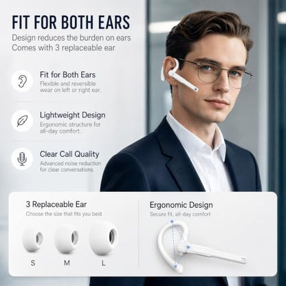 Hsility Bluetoth Earbuds with Mic for Office 270 Degree Rotatble Wireless Earbuds for Truck Driver - color: White