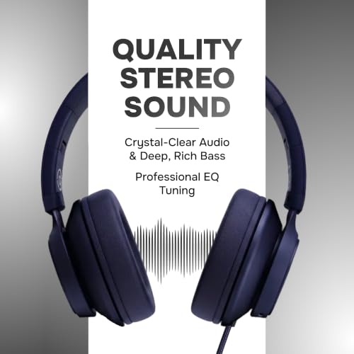 ARTIX Over Ear Headphones Wired with Mic, Corded Head Phones (3.5mm Jack) - color: Midnight Blue