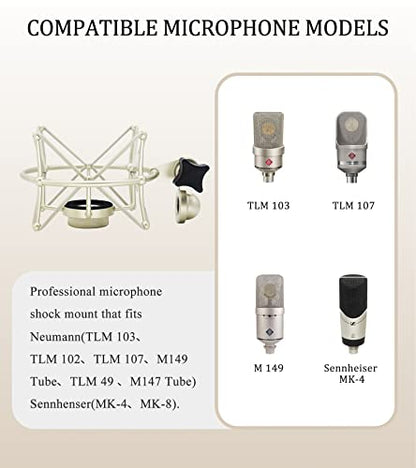 TLM 103 Shock Mount - Microphone Mount Compatible for Neumann TLM 103 M147 Condenser Mic by SUUNTOK,Silver - color: Silver