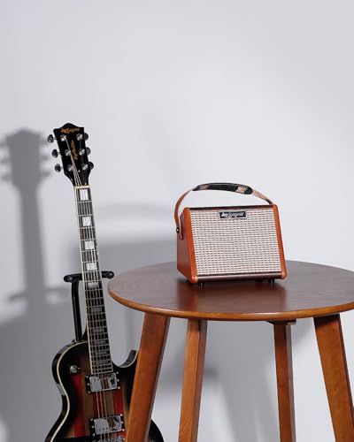 Leo Jaymz 15W Portable Electric Guitar Amp with BT, Rechargeable Battery, Built-in Effects Reverb, Overdrive, EQ, Woodgrain Finish, and 6.35mm Headphone Jack (AG-15)