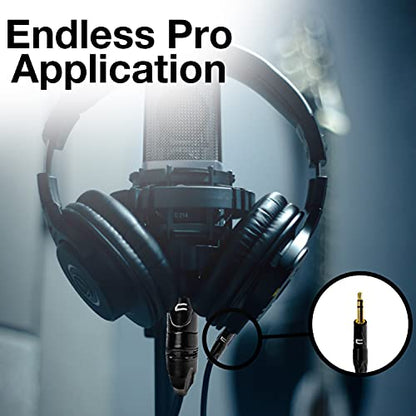 Right Angle 3-Pin XLR Male to 3.5 TRS Male - 5 Feet - Black - Pro 3-Pin Microphone Connector for Powered Speakers, Audio Interface or Mixer for Live Performance & Recording