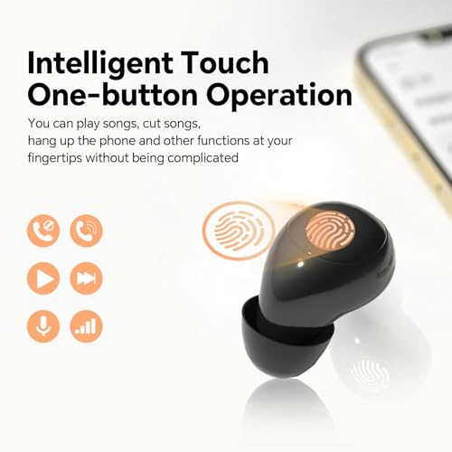 Small Mini Invisible Earbuds Small Mini Headphones Wireless Bluetooth | Low Profile Micro Smallest Tiny Discreet Hidden Earbuds for Work, Invisible Sleep Earphone Ear Buds for Small Ear Canals - color: Black