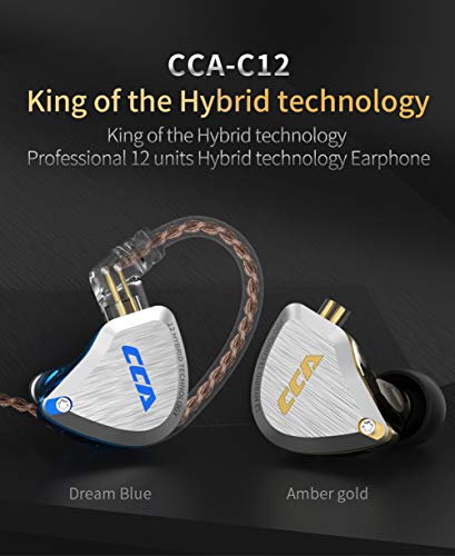 CCA C12 in-Ear Monitors, 5BA+1DD Hybrid HiFi Stereo Noise Isolating IEM Wired Earphones/Earbuds/Headphones with Detachable Tangle-Free Cable 2Pin for Musician Audiophile (Without MIC, Dream Blue) | HiFi Musician Monitor IEM, Detachable 2-Pin Cable, Noise-