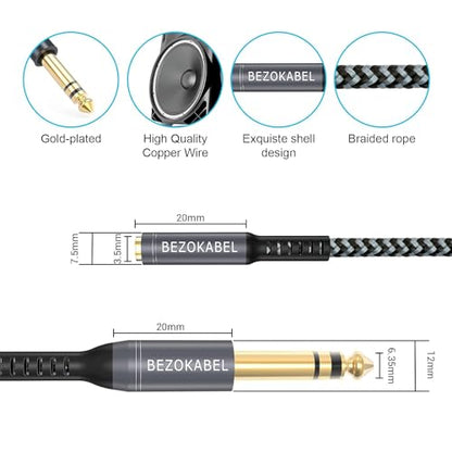 1/4 to 3.5mm Headphone Adapter, TRS 6.35mm Male to 3.5mm Female, 1/4 to 1/8 Stereo Jack Adapter for Amplifiers, Guitar, Keyboard Piano, Mixing Console - (1ft) - size: 1ft