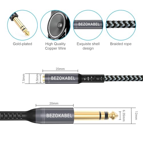 3.5mm/1/4 Adapter & 4Ft TRS Stereo Cord - 6.35mm to 3.5mm for Amplifiers, Guitar Amp, Piano & Home Theater - size: 4ft