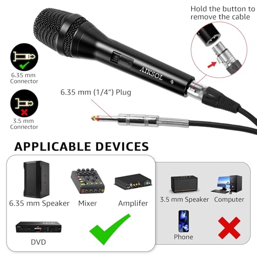 Wired Microphone for Singing,Professional Vocal Dynamic Handheld Karaoke,Cardioid Studio Mic,16.4 ft XLR & 6.35 MM with On and Off Switch, for Speakers/Mixer/Machine/Amp/Speech/Karaoke and Outdoors