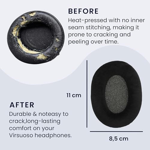 kwmobile 2X Velour Headphone EarpPads for Sennheiser Game Zero / HD380PRO / PXC450 / PXC350 / PC350 / PC360 Replacement Ear Pads - Headphone Ear Covers - Black