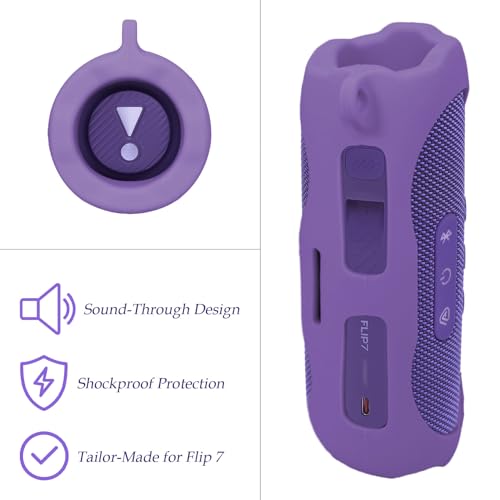 Silicone Cover Sleeve Compatible with JBL Flip 7 - Portable Waterproof and Drop-Proof Speaker, Customized Design Cover Portable Protection Solution, Best Matching in Shape and Color (Purple) - color: Purple