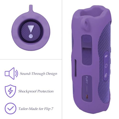 Silicone Cover Sleeve Compatible with JBL Flip 7 - Portable Waterproof and Drop-Proof Speaker, Customized Design Cover Portable Protection Solution, Best Matching in Shape and Color (Purple) - color: Purple