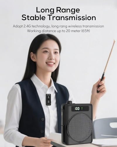 Voice Amplifier for Teachers with 2 Mics, Portable Speaker and Microphone | Wireless Voice Amplifier Personal, Bluetooth Mini Speaker with Lavalier Clip On microphones Set for Yoga Tour Guides Coaches - color: Black