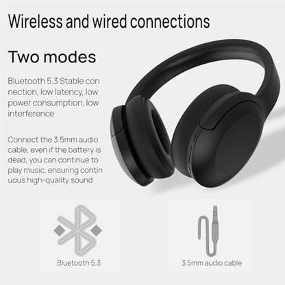 GU-DI Active Noise Cancelling Wireless Bluetooth Over Ear Headphones | Hi-Res Audio, Deep Bass, with mic, Foldable Lightweight, Travel Home Office Gym Cellphone PC