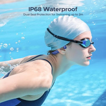 Bone Conduction Headphones IP68 Waterproof Swimming Headphones,10H Running Headphones Bluetooth 5.4 Open Earphones 32GB MP3 Dual Modes for Cycling,Underwater Swimming,Fitness (Blue) - color: BLUE