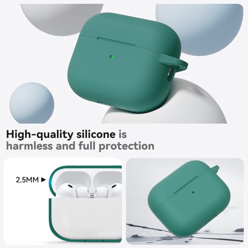 Ljusmicker for AirPods Pro 3 Case 2025 with Cleaner Kit,Pine Green | Soft Silicone Protective Cover for Apple AirPod Pro 3rd Generation Case with Keychain for Women Men,Shockproof - color: B-Pine Green