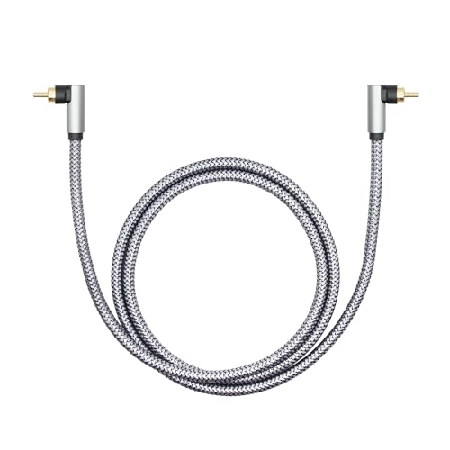 90 Degree RCA Dual Shielded Audio Cable 3FT, 24K Gold Plated Plug | Right Angle RCA Male to Male Digital Coaxial Audio Cable, Nylon Braided Wire for Amplifiers, Home Theater, Hi-Fi Systems etc - style: 1M/3FT