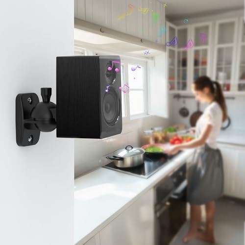 PlusAcc Speaker Wall Mount, Surround Speakers Brackets, 4 Pack, Black | 20° Tilt & 80° Swivel, Adjustable Mounting Bookshelf Shelf for Home Theater, Hold up to 8 lbs - color: Black, size: 4 Pack