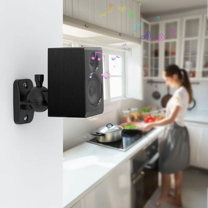 PlusAcc Speaker Wall Mount, Surround Speakers Brackets, 4 Pack, Black | 20° Tilt & 80° Swivel, Adjustable Mounting Bookshelf Shelf for Home Theater, Hold up to 8 lbs - color: Black, size: 4 Pack
