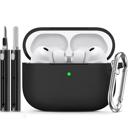 Ljusmicker for AirPods Pro 3 Case 2025 with Cleaner Kit,Black | Soft Silicone Protective Cover for Apple AirPod Pro 3rd Generation Case with Keychain for Women Men,Shockproof - color: A-Black