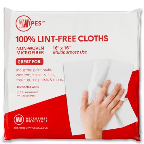 Mwipes Lint Free Cloth - 16" x 16" 50 Pack, Highly Absorbent Disposable Microfiber Cleaning Cloths for Industrial, Staining, Cast Iron, Woodworking, Personal Care, Optical, Electronics - style: 16x16 – Pack of 50