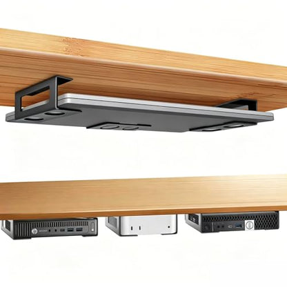 Under Desk Laptop Mount, Laptop Under Desk Mount 3 inches Tall Effective Space with Silicone Pad, Aluminum Under Desk Laptop Holder Rack for Laptop MacBook Dell OptiPlex PS4 & More