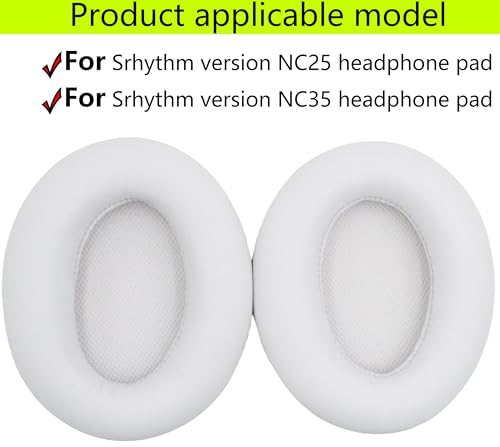 Replacement Ear Pads Compatible with Srhythm Version NC35 White | Also suitable for Srhythm version NC25 Headphone Memory foam/protein leather ear pads and earmuffs - color: White